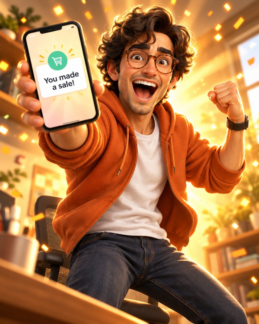 Celebrating a 'You made a sale!' notification